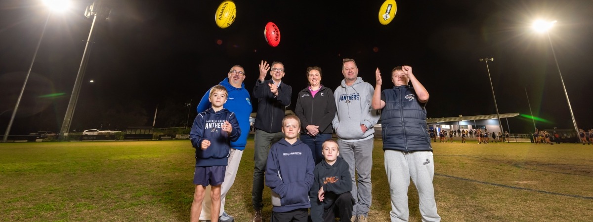 Group of people celebrating the new lighting on Pearcedale Recreation Reserve 