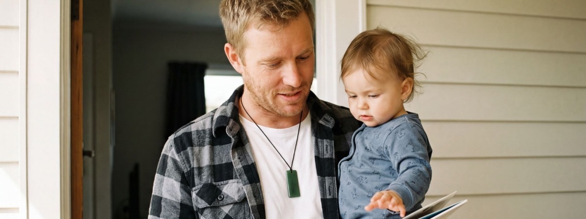 Young dad reading to child
