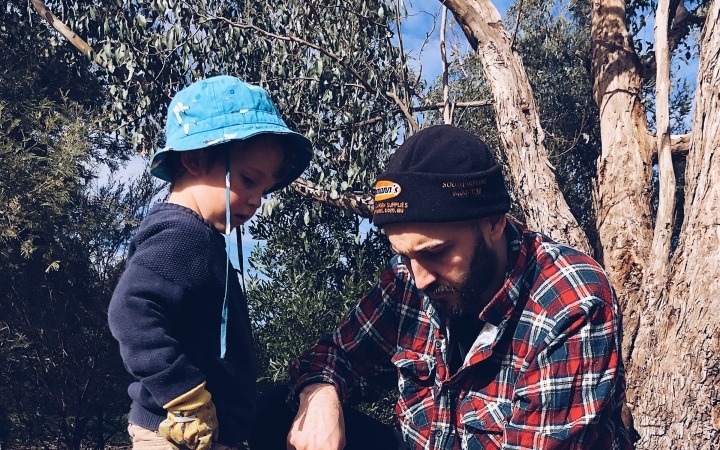 son digging with dad