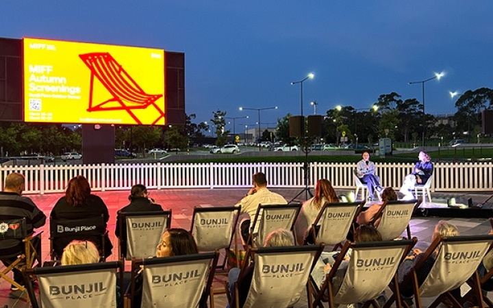 People watching outdoor cinema