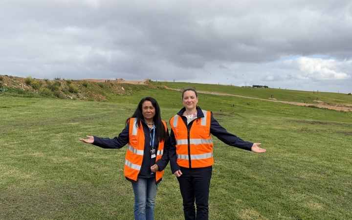 Cr Lynette Pereira and Mayor Michelle Crowther overlooking the Hampton Park Hill area. 