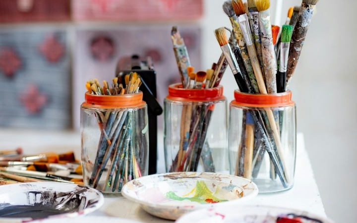 brushes in jars