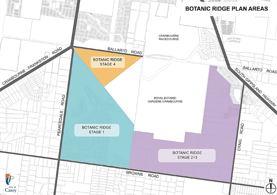 Figure 1: Map showing planning and development stages within Botanic Ridge